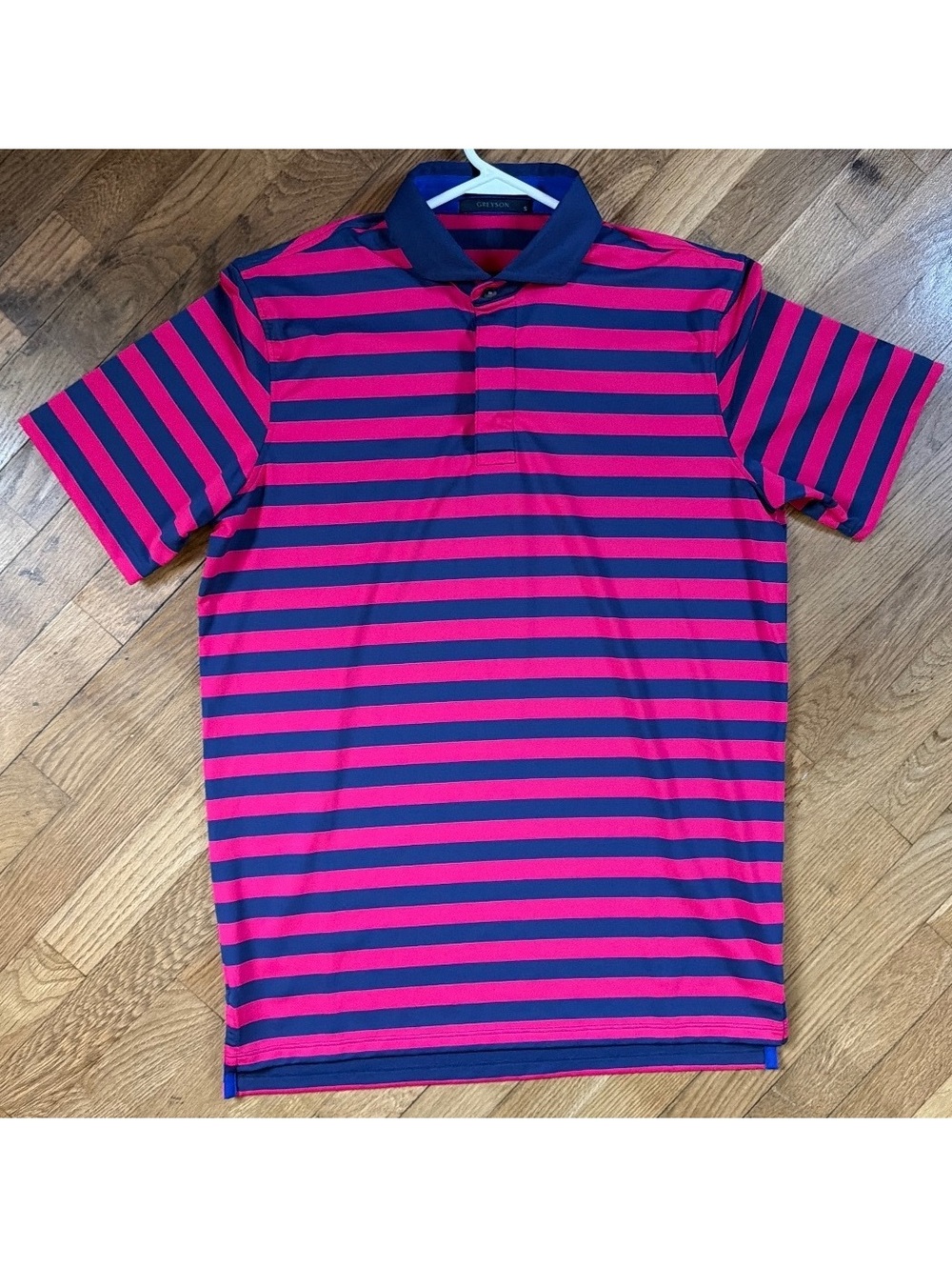 Small - Men - Greyson Striped Polo Shirt Navy and Red